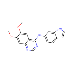 COc1cc2ncnc(Nc3ccc4cc[nH]c4c3)c2cc1OC ZINC000165391632