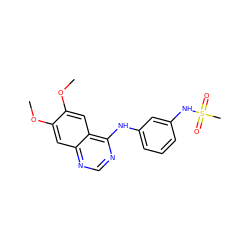 COc1cc2ncnc(Nc3cccc(NS(C)(=O)=O)c3)c2cc1OC ZINC000653852848