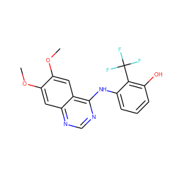 COc1cc2ncnc(Nc3cccc(O)c3C(F)(F)F)c2cc1OC ZINC000653738962