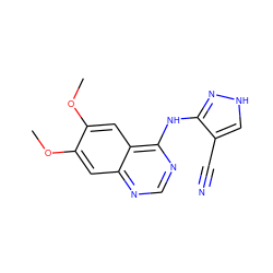 COc1cc2ncnc(Nc3n[nH]cc3C#N)c2cc1OC ZINC001772647964