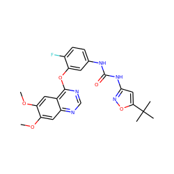 COc1cc2ncnc(Oc3cc(NC(=O)Nc4cc(C(C)(C)C)on4)ccc3F)c2cc1OC ZINC000072179951