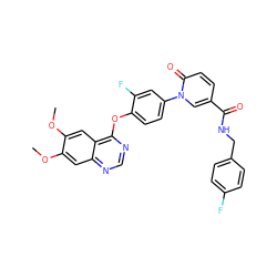 COc1cc2ncnc(Oc3ccc(-n4cc(C(=O)NCc5ccc(F)cc5)ccc4=O)cc3F)c2cc1OC ZINC000205989488