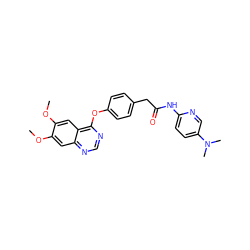 COc1cc2ncnc(Oc3ccc(CC(=O)Nc4ccc(N(C)C)cn4)cc3)c2cc1OC ZINC000034643149