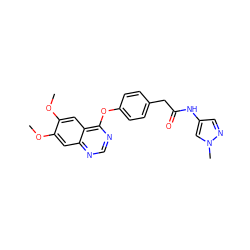 COc1cc2ncnc(Oc3ccc(CC(=O)Nc4cnn(C)c4)cc3)c2cc1OC ZINC000035879159