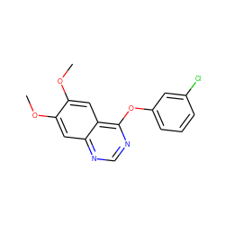 COc1cc2ncnc(Oc3cccc(Cl)c3)c2cc1OC ZINC000003815206