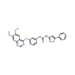 COc1cc2ncnc(Oc3cccc(NC(=O)Nc4cc(-c5ccccc5)on4)c3)c2cc1OC ZINC000084758113