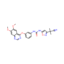 COc1cc2ncnc(Oc3cccc(NC(=O)Nc4cc(C(C)(C)C#N)no4)c3)c2cc1OC ZINC000084653453