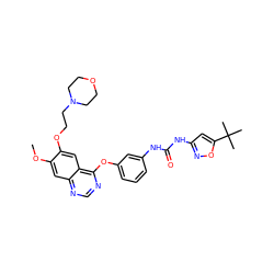 COc1cc2ncnc(Oc3cccc(NC(=O)Nc4cc(C(C)(C)C)on4)c3)c2cc1OCCN1CCOCC1 ZINC000072180586