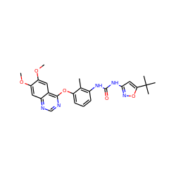 COc1cc2ncnc(Oc3cccc(NC(=O)Nc4cc(C(C)(C)C)on4)c3C)c2cc1OC ZINC000072178525