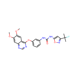 COc1cc2ncnc(Oc3cccc(NC(=O)Nc4cc(C(C)(C)F)no4)c3)c2cc1OC ZINC000084758387