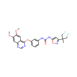 COc1cc2ncnc(Oc3cccc(NC(=O)Nc4cc(C(C)(CF)CF)no4)c3)c2cc1OC ZINC000084758388