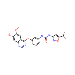 COc1cc2ncnc(Oc3cccc(NC(=O)Nc4cc(C(C)C)on4)c3)c2cc1OC ZINC000084669476