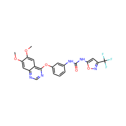 COc1cc2ncnc(Oc3cccc(NC(=O)Nc4cc(C(F)(F)F)no4)c3)c2cc1OC ZINC000084758496