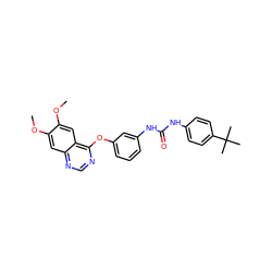 COc1cc2ncnc(Oc3cccc(NC(=O)Nc4ccc(C(C)(C)C)cc4)c3)c2cc1OC ZINC000072181585