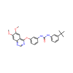 COc1cc2ncnc(Oc3cccc(NC(=O)Nc4cccc(C(C)(C)C)c4)c3)c2cc1OC ZINC000072181693