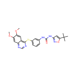 COc1cc2ncnc(Sc3cccc(NC(=O)Nc4cc(C(C)(C)C)on4)c3)c2cc1OC ZINC000072181560