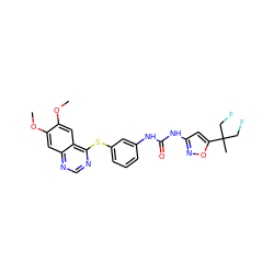 COc1cc2ncnc(Sc3cccc(NC(=O)Nc4cc(C(C)(CF)CF)on4)c3)c2cc1OC ZINC000084653456