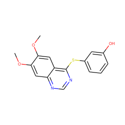 COc1cc2ncnc(Sc3cccc(O)c3)c2cc1OC ZINC000145981333