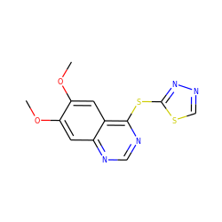 COc1cc2ncnc(Sc3nncs3)c2cc1OC ZINC000084669490