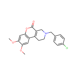COc1cc2oc(=O)c3c(c2cc1OC)CCN(Cc1ccc(Cl)cc1)C3 ZINC000013764623