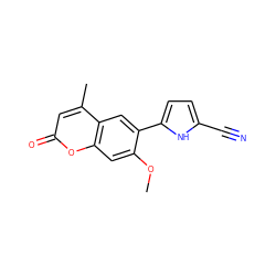 COc1cc2oc(=O)cc(C)c2cc1-c1ccc(C#N)[nH]1 ZINC001772618899