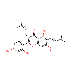 COc1cc2oc(-c3ccc(O)cc3O)c(CC=C(C)C)c(=O)c2c(O)c1/C=C/C(C)C ZINC000001763468