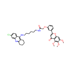 COc1cc2oc(-c3cccc(OCC(=O)NCCCCCCNc4c5c(nc6cc(Cl)ccc46)CCCC5)c3)cc(=O)c2c(OC)c1OC ZINC000299858881