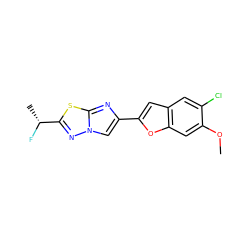 COc1cc2oc(-c3cn4nc([C@@H](C)F)sc4n3)cc2cc1Cl ZINC000653682160