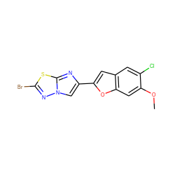 COc1cc2oc(-c3cn4nc(Br)sc4n3)cc2cc1Cl ZINC000205914018