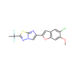 COc1cc2oc(-c3cn4nc(C(C)(F)F)sc4n3)cc2cc1Cl ZINC000653758341