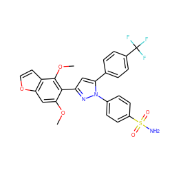 COc1cc2occc2c(OC)c1-c1cc(-c2ccc(C(F)(F)F)cc2)n(-c2ccc(S(N)(=O)=O)cc2)n1 ZINC000103240060