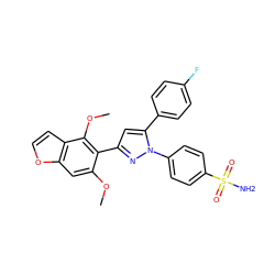 COc1cc2occc2c(OC)c1-c1cc(-c2ccc(F)cc2)n(-c2ccc(S(N)(=O)=O)cc2)n1 ZINC000103240057