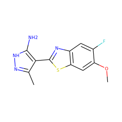 COc1cc2sc(-c3c(C)n[nH]c3N)nc2cc1F ZINC000114398083