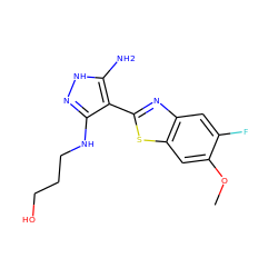 COc1cc2sc(-c3c(NCCCO)n[nH]c3N)nc2cc1F ZINC000114397777