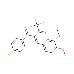 COc1ccc(/C=C(/C(=O)c2ccc(Cl)cc2)C(=O)C(F)(F)F)cc1OC ZINC000084618625