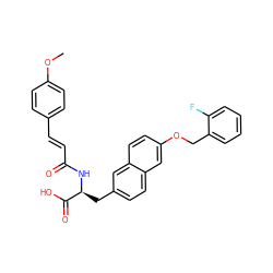 COc1ccc(/C=C/C(=O)N[C@@H](Cc2ccc3cc(OCc4ccccc4F)ccc3c2)C(=O)O)cc1 ZINC000072180982