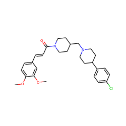 COc1ccc(/C=C/C(=O)N2CCC(CN3CCC(c4ccc(Cl)cc4)CC3)CC2)cc1OC ZINC000028957831
