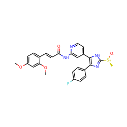 COc1ccc(/C=C/C(=O)Nc2cc(-c3[nH]c([S@+](C)[O-])nc3-c3ccc(F)cc3)ccn2)c(OC)c1 ZINC000045284962