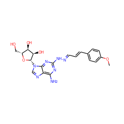 COc1ccc(/C=C/C=N/Nc2nc(N)c3ncn([C@@H]4O[C@H](CO)[C@@H](O)[C@H]4O)c3n2)cc1 ZINC000012405889