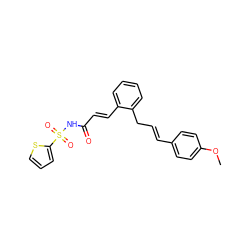 COc1ccc(/C=C/Cc2ccccc2/C=C/C(=O)NS(=O)(=O)c2cccs2)cc1 ZINC000036349274