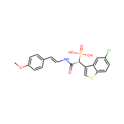 COc1ccc(/C=C/NC(=O)[C@@H](c2csc3ccc(Cl)cc23)P(=O)(O)O)cc1 ZINC000028604316