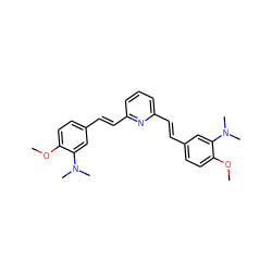 COc1ccc(/C=C/c2cccc(/C=C/c3ccc(OC)c(N(C)C)c3)n2)cc1N(C)C ZINC000028948980