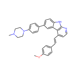 COc1ccc(/C=C/c2ccnc3[nH]c4ccc(-c5ccc(N6CCN(C)CC6)cc5)cc4c23)cc1 ZINC000147257195