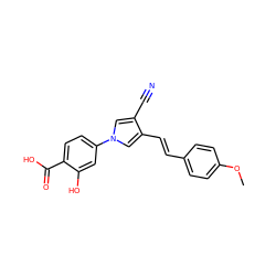 COc1ccc(/C=C/c2cn(-c3ccc(C(=O)O)c(O)c3)cc2C#N)cc1 ZINC000200844694