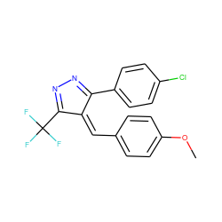 COc1ccc(/C=C2\C(c3ccc(Cl)cc3)=NN=C2C(F)(F)F)cc1 ZINC000084616539