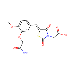 COc1ccc(/C=C2\SC(=O)N(CC(=O)O)C2=O)cc1OCC(N)=O ZINC000169341020