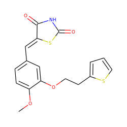 COc1ccc(/C=C2\SC(=O)NC2=O)cc1OCCc1cccs1 ZINC000139513793