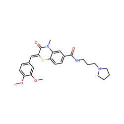 COc1ccc(/C=C2\Sc3ccc(C(=O)NCCCN4CCCC4)cc3N(C)C2=O)cc1OC ZINC000015936816