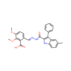 COc1ccc(/C=N/NC(=O)c2[nH]c3ccc(C)cc3c2-c2ccccc2)c(C(=O)O)c1OC ZINC000002883634