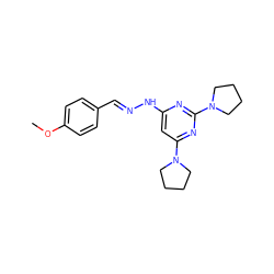 COc1ccc(/C=N/Nc2cc(N3CCCC3)nc(N3CCCC3)n2)cc1 ZINC000004738149